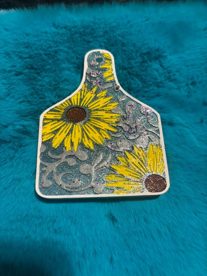 floral cow tag